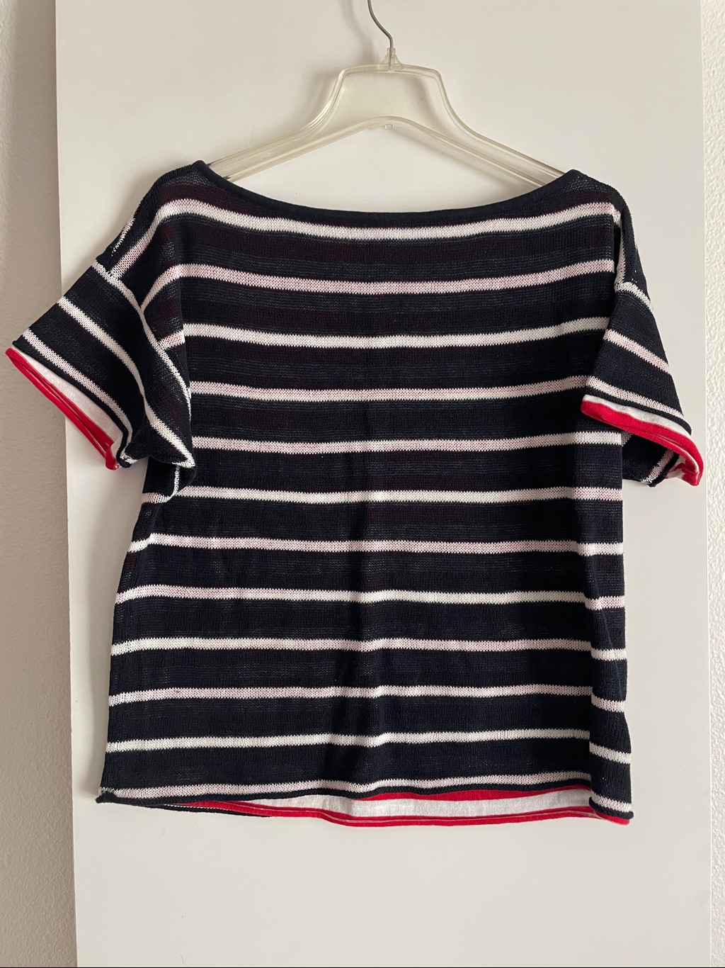 Reversible Short Sleeve Boat Neck Sweater Top Navy/White Red Nwot